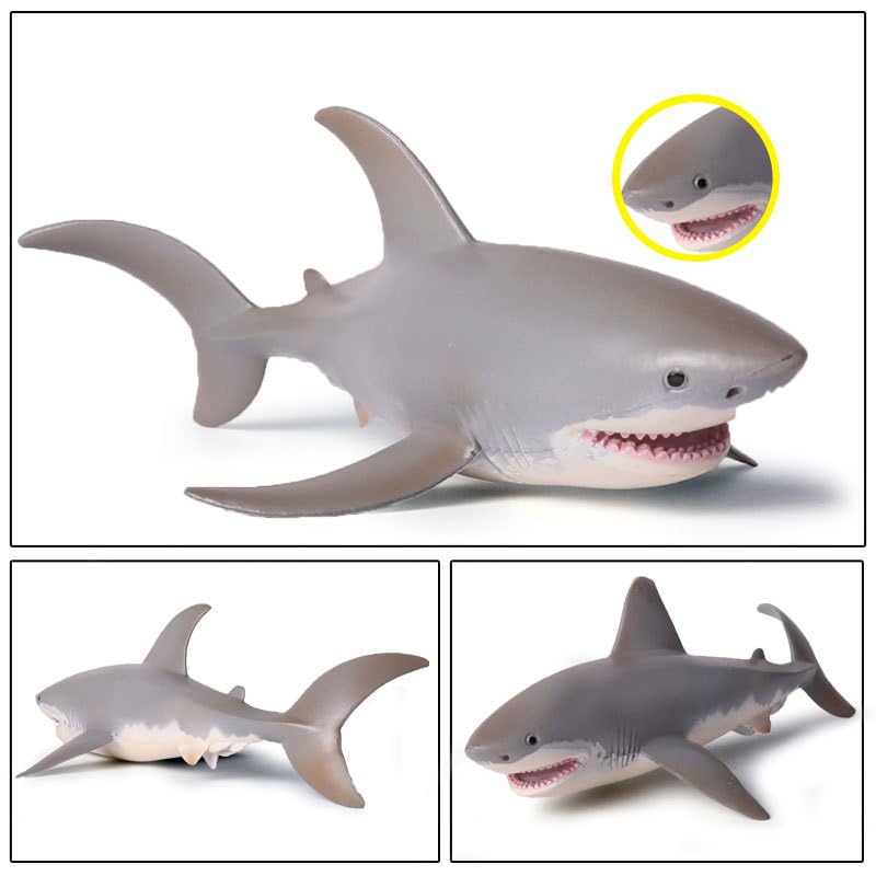 Image of SmilerSmile 7 inch Great White Shark Figurine Plastic Sea Creature Toy for Toddlers