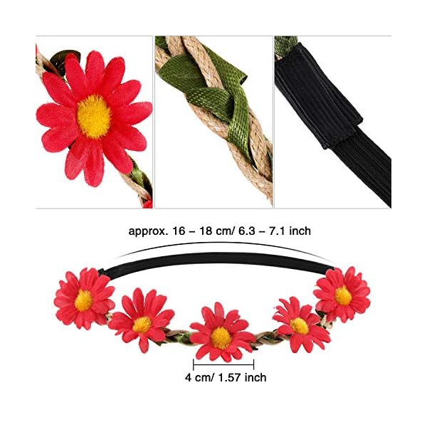 Bememo 24 pieces hippie headband glass costume set, includes 12 pieces multicolor lady girl flower headbands, 12 pieces round hippie sunglasses for festival party - image 4