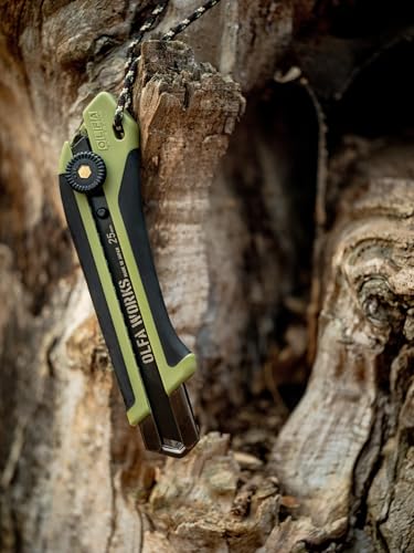 OLFA Faca japonesa WORKS OW-BCS-1/OD Bushcraft, lâmina de aço de carbono serrilhada substituível e r