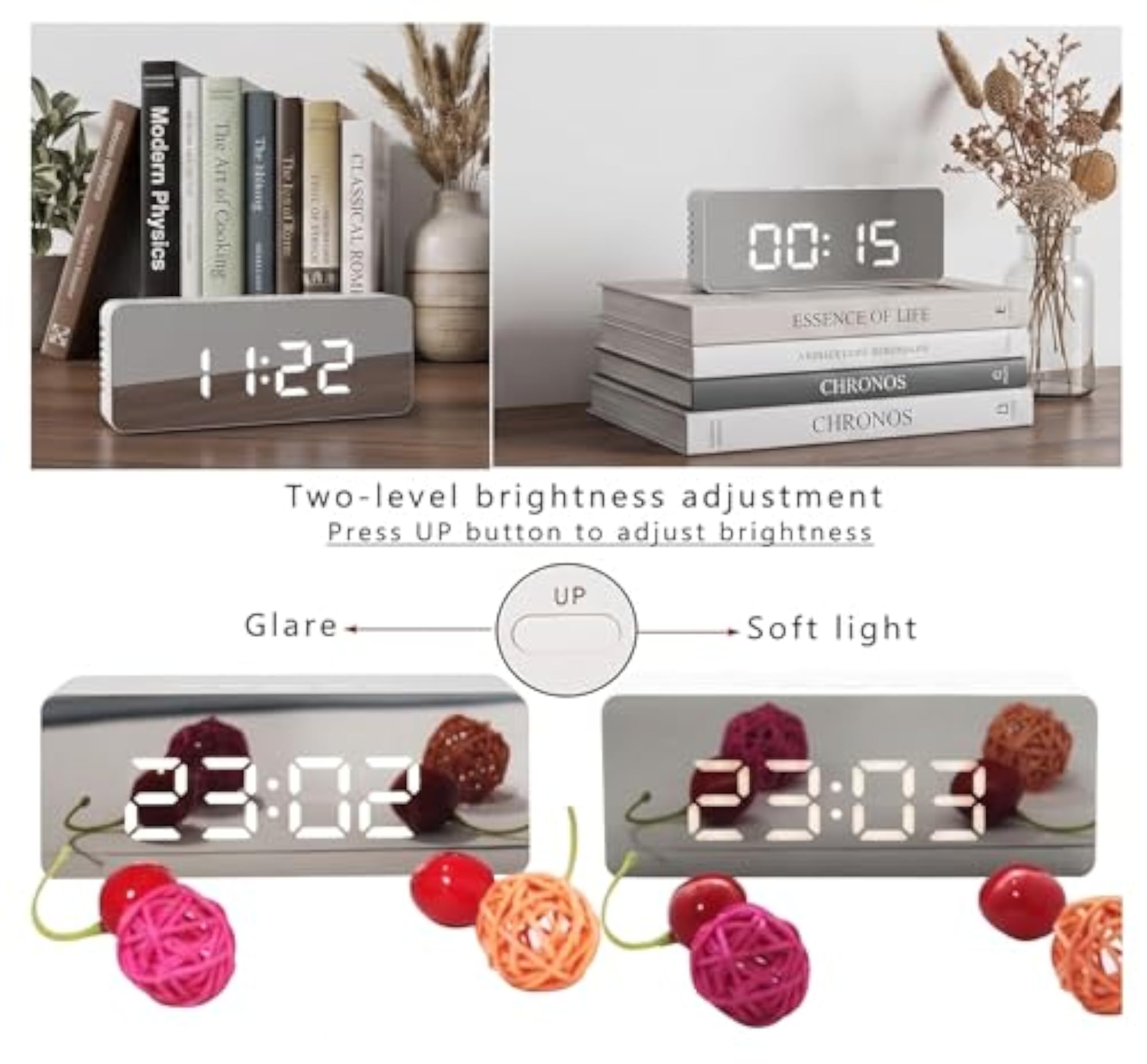 Digital Alarm Clock with LED Mirror Display, Snooze & Temperature