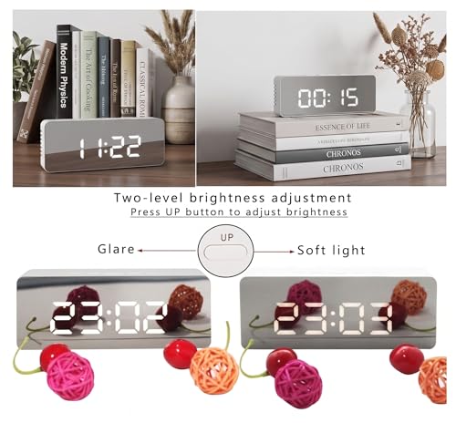 Image of Digital Alarm Clock for Bedroom and Study Table LED Mirror Display Desk Clock with Snooze and Time Date Temperature Function Modern Table Clock White | Pack of 1