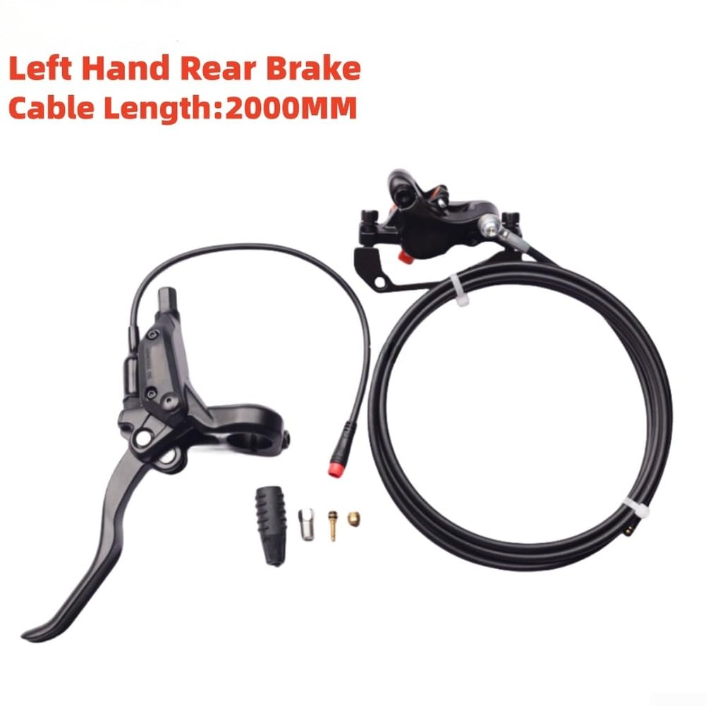 Kit de freno de disco hidráulico de aleación de aluminio para bicicleta eléctrica y scooter con conector de 2 pines, capacidad de montaje inverso, negro (freno delantero izquierdo)