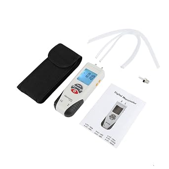 Digital Manometer HT-1890 Digital Manometer, Differential Air Pressure Meter Port LCD Display Backlight Air Pressure Meter Differential with Storage Case