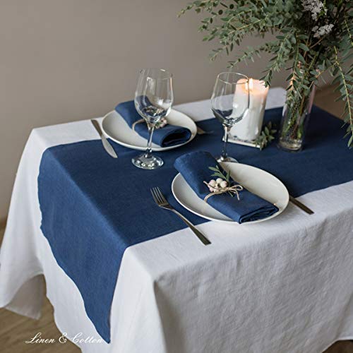 Chemin de table bleu foncé lin lavable pour raviver une table terne - 3