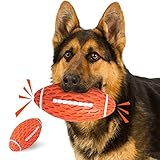 YOUMI Dog Chew Squeaky Toy Ball, Dog Interactive Toy for Aggressive Chewers, Durable Dog Toys Rugby Shape for Dogs, Rubber Chew Ball with Squeaker, Makes Dog Fun, for Fetch Game and Outdoor Play