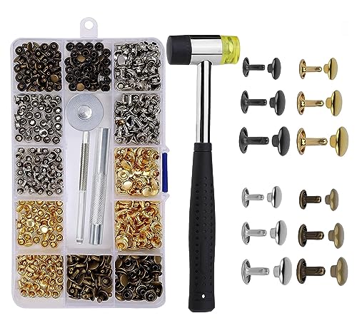 300 Set Juegos de Remaches de Cuero de Doble Tapa 3 Tamaños Perno de Metal Tubular con Herramientas para Cuero Artesanías, Sombreros, Jeans, Zapatos, Chaquetas, etc.