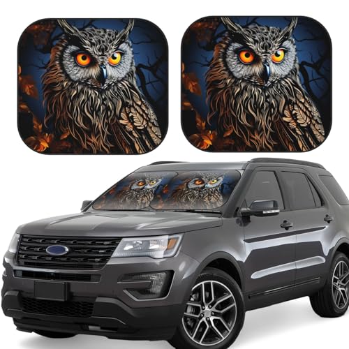 Pare-soleil de voiture hibou noir taille M pliable anti-UV protégeant votre habitacle par 2