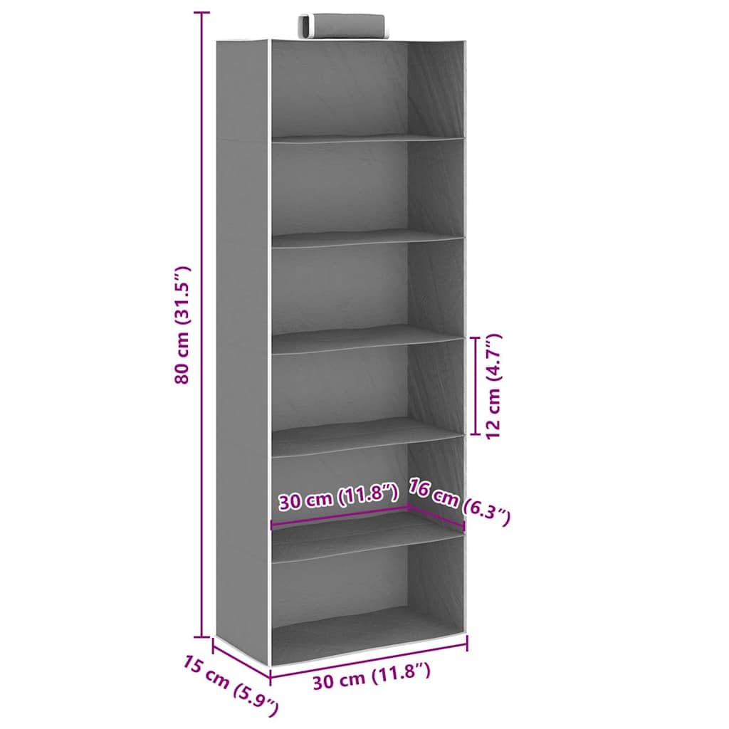 Wisząca szafka 2 szt. z 6 półkami, z materiału, składana, z regulacją wysokości, do sypialni, korytarza, biura, stabilna garderoba na kółkach, uniwersalny system porządkowania, szaro-biały