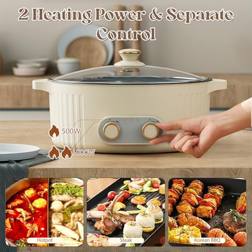 Hotpot Elektrisch Pot, 5L Hot Pot Elektrisch, 2000W Tragbare Multifunktionale Antihaft-Bratpfanne mit Schnellheizung & Doppeltes Drehknopf für Wohnheim Camping Haus, 2 Level Temperature Adjustment – Bild 5