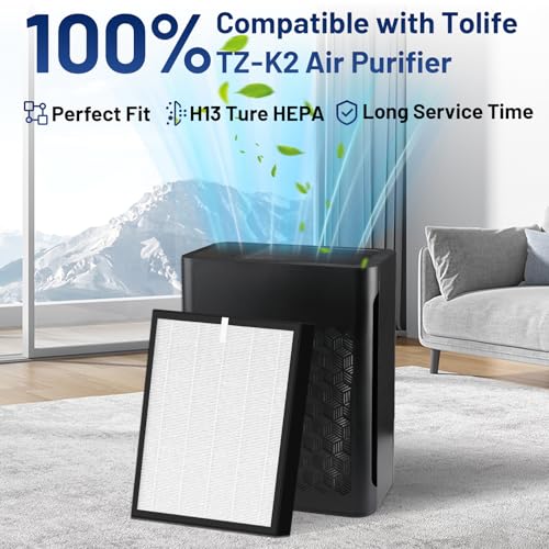 Image of TZ-K2 Replacement Filter Compatible with ToLife Air Puri-Fier Filter TZ-K2-A, 3-in-1 H13 HEPA with Activated Carbon and Pre-Filter, 2 Pack
