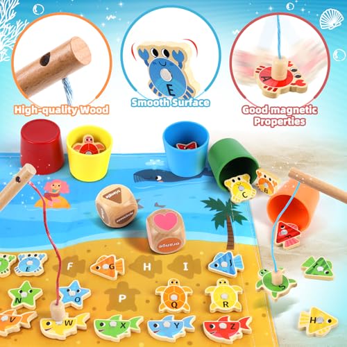 Image of Wooden Toddler Toys Fishing Game: Montessori Sensory Toys for 1 2 3 Year Old Boys Girls - Birthday Baby Gifts for 1 2 3 Year Olds - Color Sorting Shape Learning for Kids
