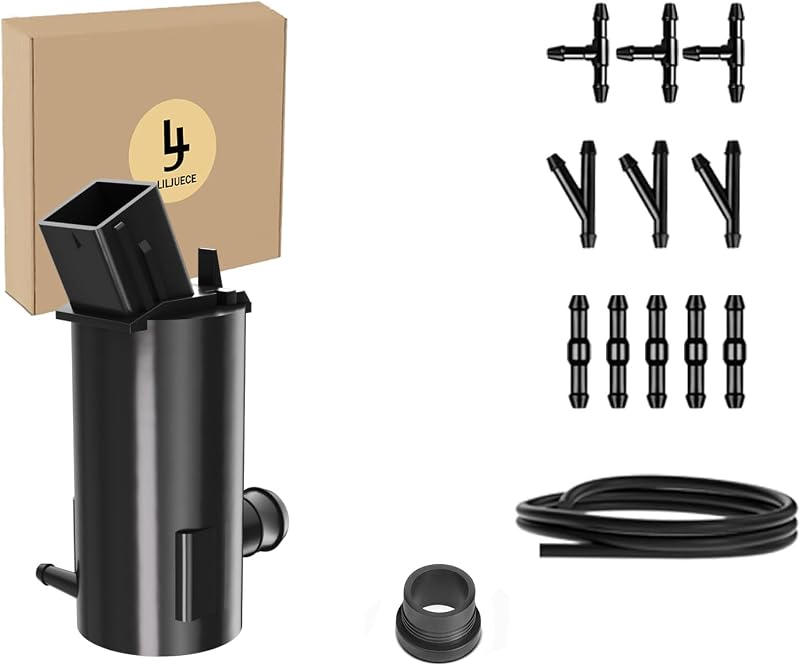 Bomba do lavador do para-brisa LILJUECE 12 V para Hyundai e Kia – Mangueira de 2 m e 11 adaptadores