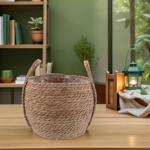 Panier à fleurs respirant en jonc de mer tressé pour balcon
