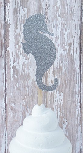 Glitter Seahorse Cupcake Toppers-Dessert Bar-Cake Decoration-Under The Sea-Showers, Weddings, Birthdays-Set Of 12 #TOP6