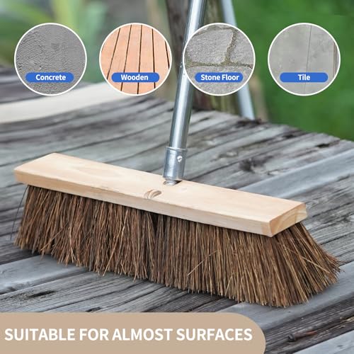 NICOFPHY 18" Push Broom Outdoor Heavy Duty - 65" Long Handle Large Wide Shop Broom, Commercial Stiff Palmyra Bristle Outside Broom Brush for Sweeping Concrete Floor, Garage, Patio, Shop, Yard, Lawn - Image 2