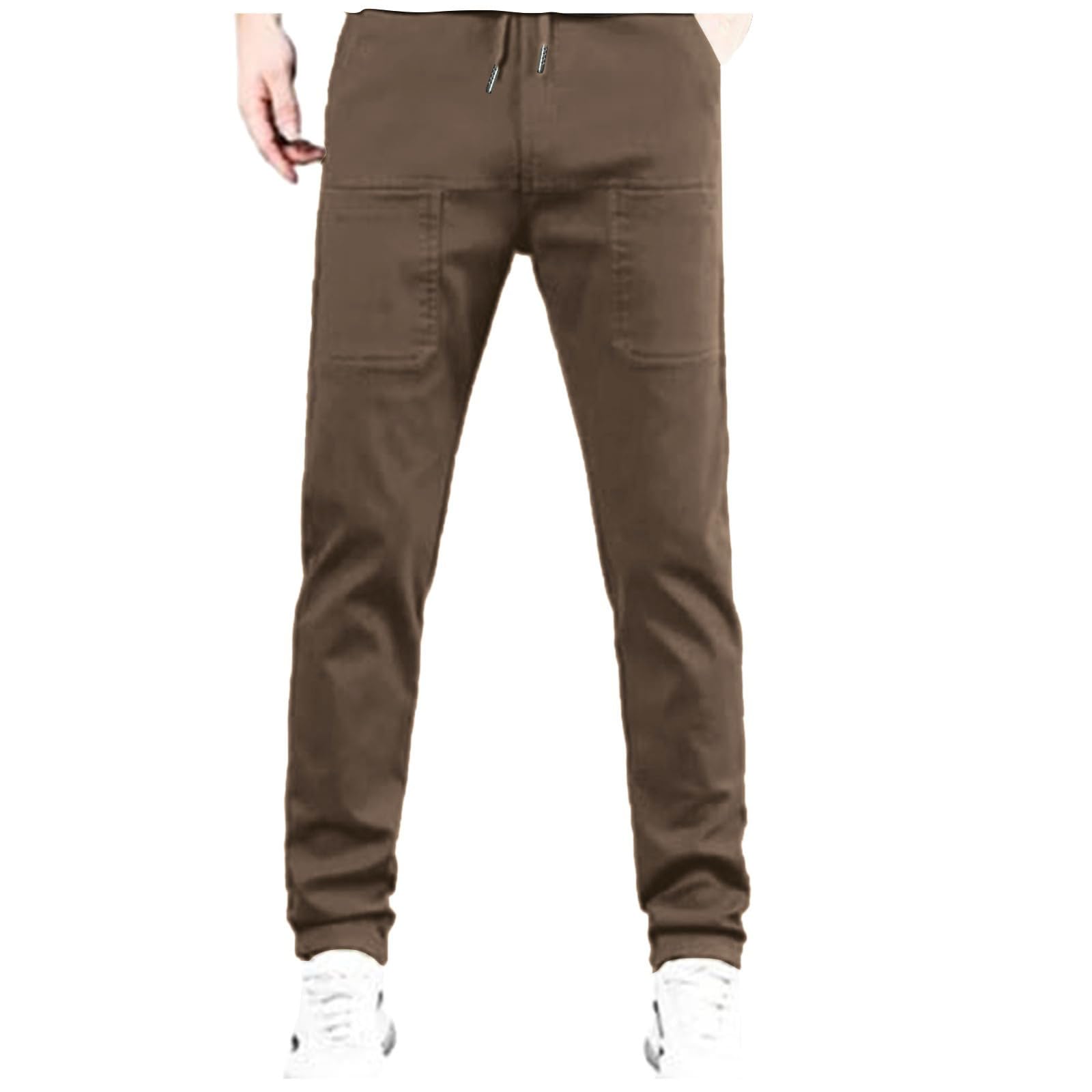 Generico Pantaloni Cargo da Uomo Pantaloni da Yoga Uomo Biancheria Casual con Tasche con Coulisse Lunghi Estivi Leggeri Stile Comodo della Tuta in Cotone Casual Spiaggia Leggeri Estivi