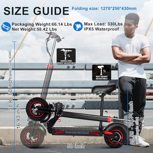 Image of Electric Scooter Adults with Seat 1600W /1200W - 30-37 Miles & 28 /31 /34MPH Fast E-Scooter,Dual Brake Full Suspension,All-Terrain Offroad Electric Scooters Foldable for Commuting