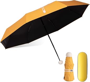 YumSur Mini Travel Sun & Rain Umbrella, Small UV Compact Folding Umbrella with Case 8 Ribs Anti-UV Lightweight Umbrella Orange