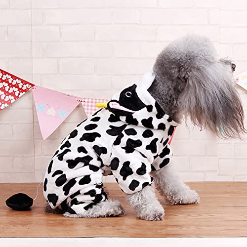 Cow Dog Costume – Funny Halloween Dog Costume, Winter Warm Moo Moo Outfits For Small Medium Dogs, Adorable 4 Legs Milk Cows Hooded Coat Pajama #TOP5