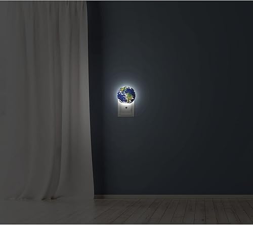 Miniatura 6 de Luz de noche azul planeta verde montaña blanco en negro universo espacio enchufe en lámpara de noche sensor automático energía eficiente atardecer a