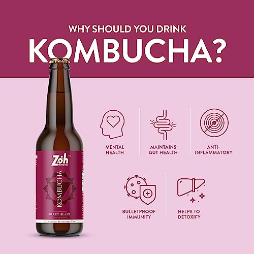 Image of Zoh Probiotics Berry Blast Kombucha|Green Tea With Detoxifying Acids,&Digestive Enzymes. Raw,Unfiltered,&Unpasteurized With Mother. Made With Real Berries(330 Ml,Pack Of 24),17 Kilograms
