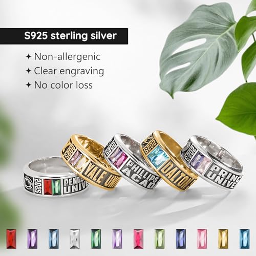 3UMeter Custom Class Rings for Women Men 925 Sterling Silver High School College University Graduation Rings for Women 2025 Personalized Graduation Gifts2