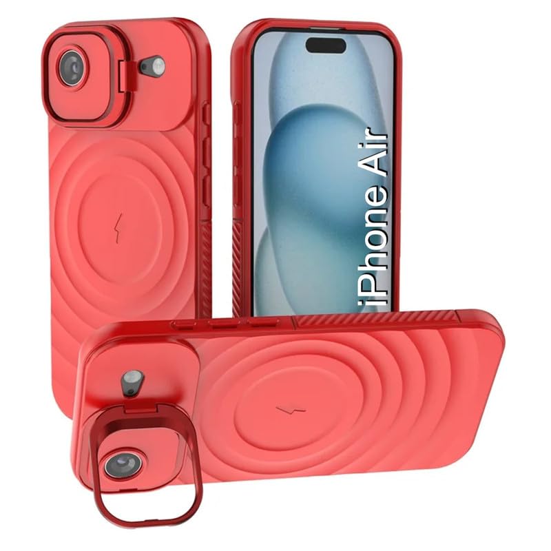 Image of LuxuryKase Shockproof Case for iPhone Air | Ripple Pattern | Camera Protection | Inner Velvet Fabric Lining | Protective Cover with Enhanced Grip & Wireless Charging Support - Red