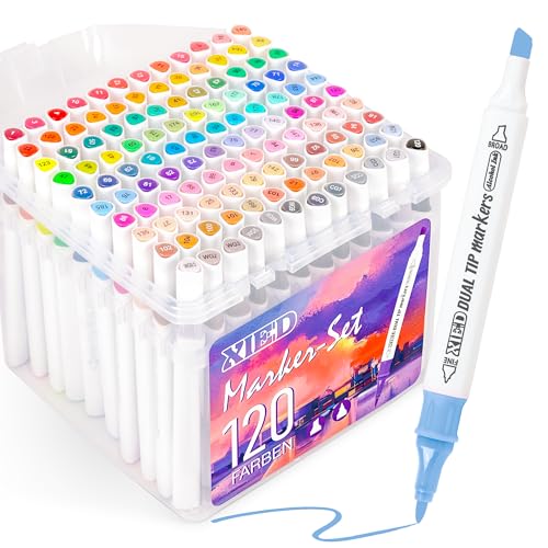 XIEED 120 Feutre à alcool double pointe (fine & broad), marqueurs à alcool - Feutre à alcool premium pour peinture, croquis, dessin et surlignage | Pour adultes et amateurs d'art