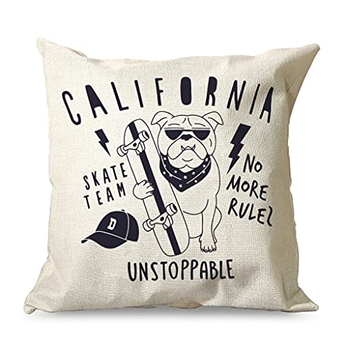Kalifornien Hund Bulldogge Kissenbezüge Zierkissenbezüge Leinen Kissenbezug Pillow Case Sitzkissenbezüge Print Sofakissen Bezüge mit Verstecktem Reißverschluss für Wohnkultur Dekor white 45x45cm Cover
