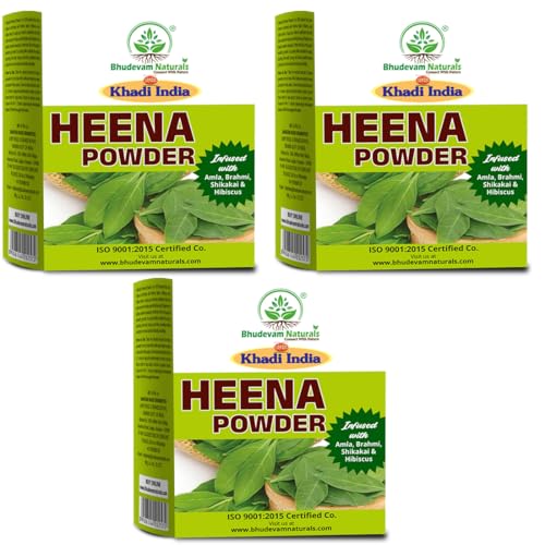Image of Khadi 100% Pure & Natural Henna Mehndi Powder for Hair Coloring - 100% Natural Henna Powder for Strong, Shiny & Healthy Hair - Pack of 3