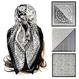 Agirlvct 35’’ Large Head Scarf for Women,Paisley Hair Silk Scarves,Fashion Square Black Bandana Accessories Neck Scarf Shawl Birthday Christmas New Year Gift for Girl Mother Wife Friend(3 PCS)