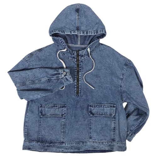 Veste en jean femme sweat à capuche coupe ample mi-saison style vintage