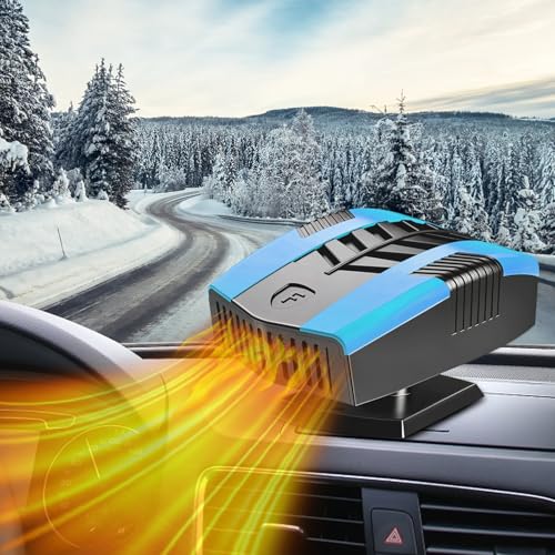 Car Heater,12V Portable Heater for Vehicle,Car Heater That Plugs Into Cigarette Lighter,2 in 1 Heating & Cooling Defroster for Car Windshield,Window Defroster for Car,SUV,RV (Blue)