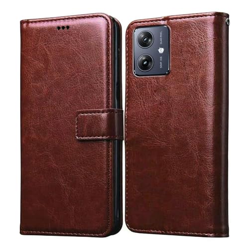 Image of Amazon Brand - Solimo Flip Leather Mobile Cover (Soft, Flexible & Kickstand Back case) Compatible for Motorola Moto G54 5G / G54 Power 5G / G64 5G / G55 5G (Brown)