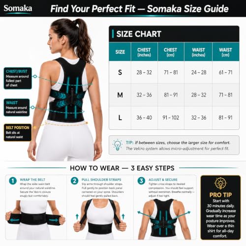 Image of Somaka Posture Corrector Belt for Men & Women - Adjustable Back Brace for Clavicle Support, Hunchback & Back Straightener - Invisible Under Clothes, Neck & Shoulder Pain Relief