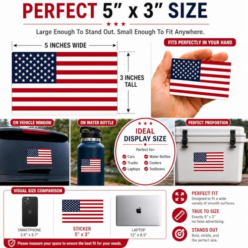 Image of American Flag Vinyl Flag Stickers, Car Decals, Waterproof Indoor Outdoor, Laptop Stickers, Car Bumper, USA Flag, 5 x 3 Inches, Set of 3