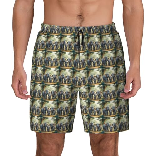 Asian Elephants Print Men Stylish Functionality Swim Trunks Breathable Beach Shorts Surfing Gym Fishing