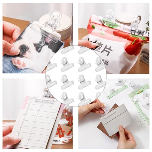 Yueton 24pcs Plastic Bulldog Clips, Utility Paper Clips, Hinge Clips for Home, Office Use (Clear)