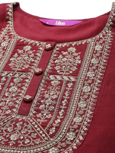 Image of Libas Embroidered Silk Straight Kurta