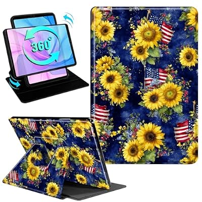 Gmeyutqy Case for Microsoft Surface Pro 11/10/9 13 Inch 2024/2022, 360 Degree Rotating Swivel Stand Flip Shockproof Leather Cover with Auto Sleep/Wake, Sunflower American Flag