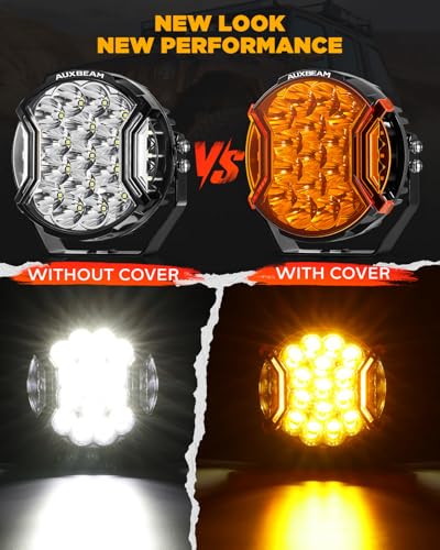 Image of Auxbeam V-Ultra Series 7 Inch Deep Amber Light Covers 2300K Dark Amber Tone Round Offroad Lens Cap Smoked Amber Tint Reduce Glare for Fog & Dust Low Visibility, 2 Packs