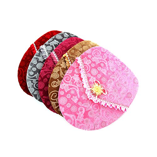 Ya Jin Flowers Toilet Seat & Lid Cover Lace Soft Warmer Diamond Velvet Closestool Seat Cushion Pads Set Red - Thumbnail 2