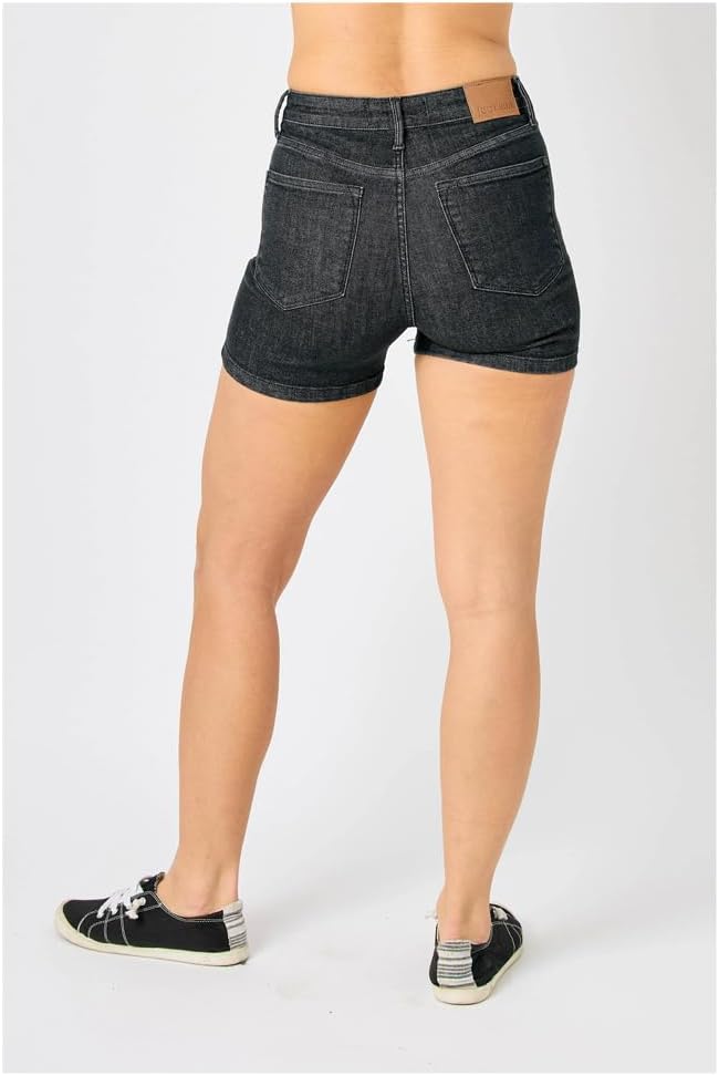 Judy Blue High Waist Tummy Control Washed Black Denim Shorts, 150247