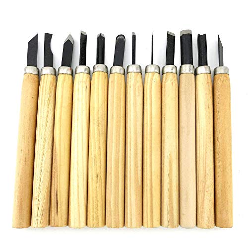 VIDISA Wood Carving Hand Chisels Knife Tools, Set of 12 Pieces | 5.1 Inch | Wooden color