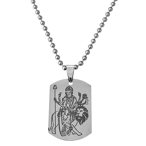 Religious Goddess Maa Durga Mata Black And Silver Stainless Steel Pendant Necklace Chain Men And Women LSPn226