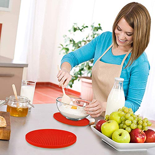 Image of Countertop Protector Heat Resistant Trivets for Hot Pots and Pans - Non-Slip Insulated Heat Pads for Kitchen Counter Red Pack of 2