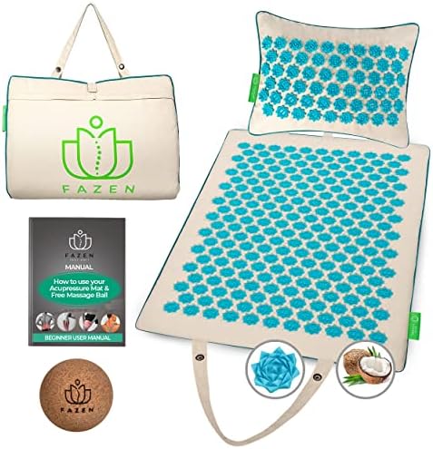 Eco-Friendly Natural Coconut Fiber Filling-Acupressure Mat and Pillow with Free Massage Ball-Natural Wellbeing Therapy for Stress and Better Sleep - Made for Back Pain Relief,Neck, Shoulder and Foot.