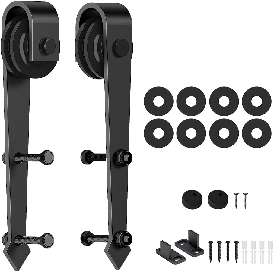 skysen Sliding Barn Door Hardware Roller Set Black (Arrow Shape Hanger Set) Tools