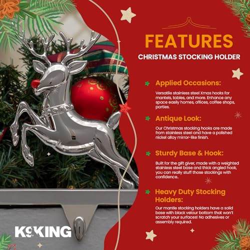 K9King Christmas Stocking Holder Set of 4 - Santa’s Sleigh Rudolph The Red Nose Reindeer Christmas Decorations Decorative Metal Hanger for Stockings Holiday Mantle Decor - Thumbnail 4