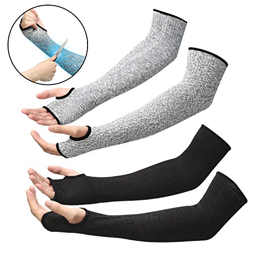 Geyoga Arm Protection Sleeves Level 5 Cut 2 Pairs Heat Resistant Sleeves Protectors For Thin Skin Bruising Men Women(Gray, Black,X-Large) #TOP1